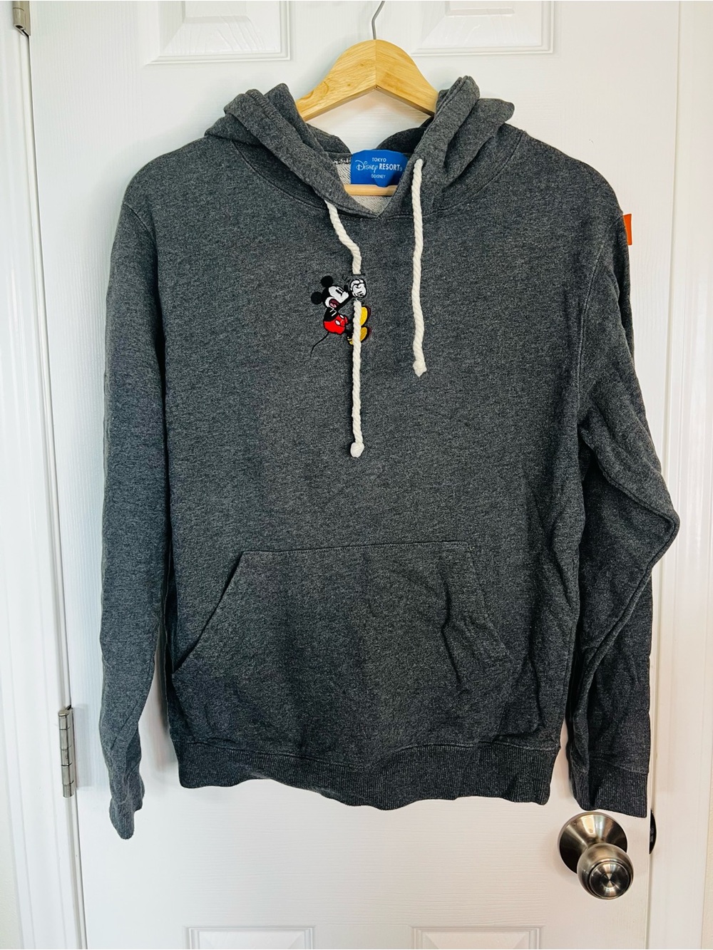 Disney Charcoal Gray Hoodie with Small Mickey Embroidery